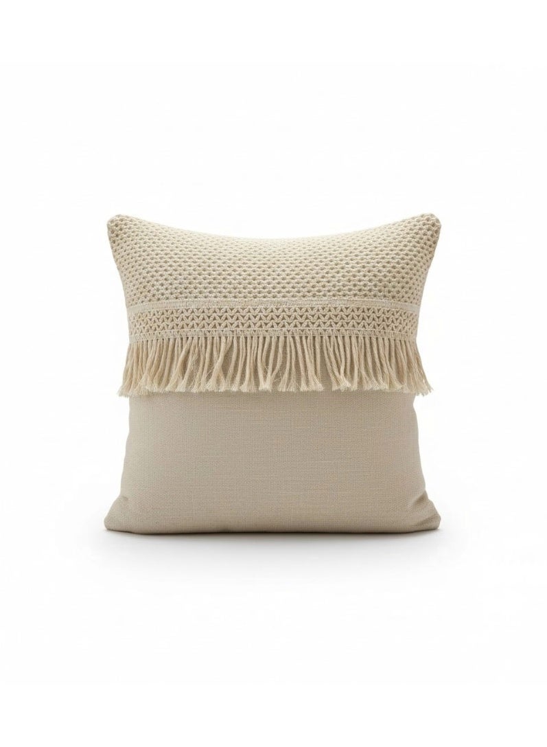 Modern Thick Linen Decorative Cushion with Macrame Front 45x45 cm Hidden Zipper for Sofa Chair Home Accent Pillow Living Room Décor - Image 5